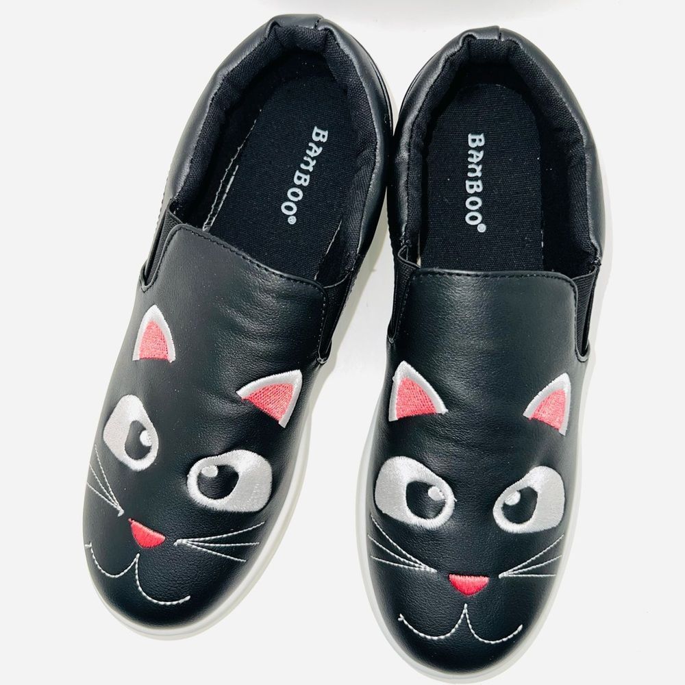 Bamboo Black & White Cat Slip-On Sneakers Size 8 Brand New - Picture 7 of 9